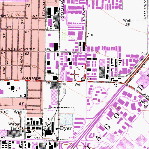 Topographic Map of Industrial Santa Ana Post Office, CA