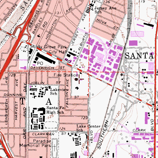 Topographic Map of Santa Fe Springs Post Office, CA