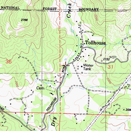 Topographic Map of Tollhouse Post Office, CA