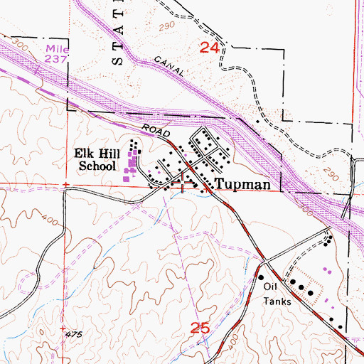 Topographic Map of Tupman Post Office, CA