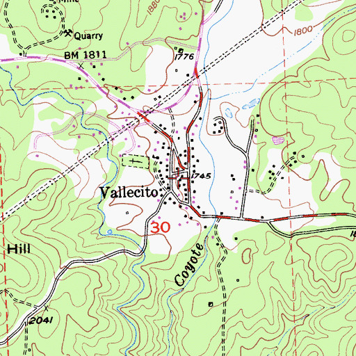 Topographic Map of Vallecito Post Office, CA