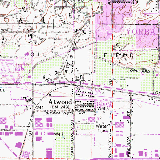 Topographic Map of Atwood Post Office, CA