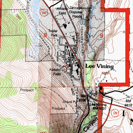 Topographic Map of Lee Vining Post Office, CA