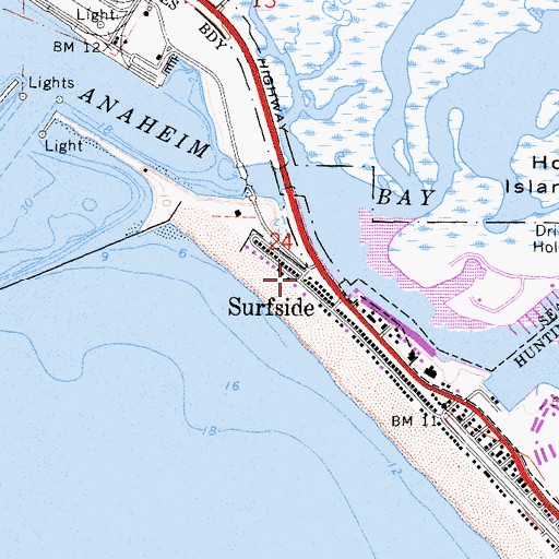Topographic Map of Surfside Post Office, CA