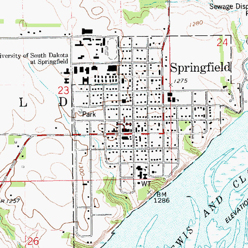 Topographic Map of Springfield Ambulance Service, SD