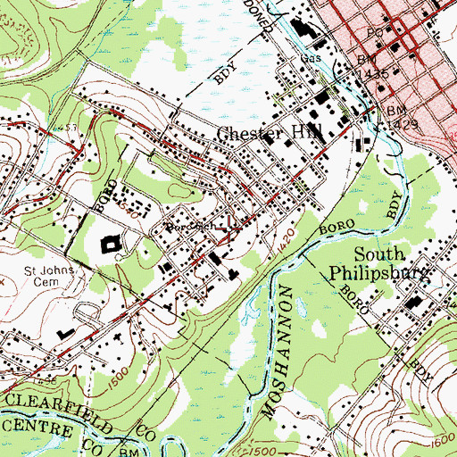 Topographic Map of Chester Hill Borough Police Department, PA