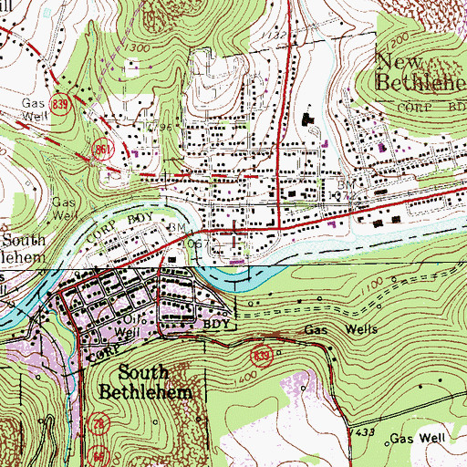 Topographic Map of New Bethlehem Police Department, PA
