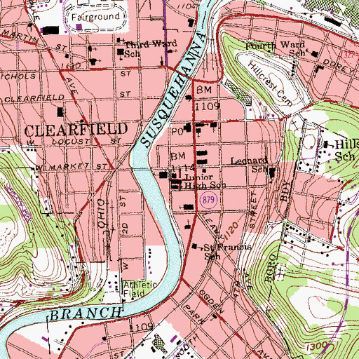 Topographic Map of Clearfield Borough Police Department, PA