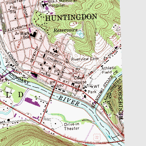 Topographic Map of Huntingdon County Sheriff's Office, PA