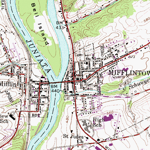Topographic Map of Juniata County Sheriff's Office, PA