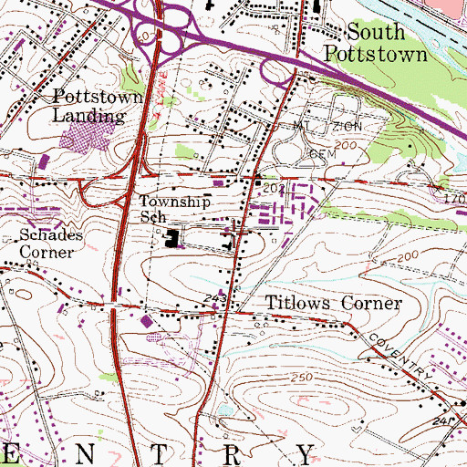 Topographic Map of North Coventry Township Police Department, PA