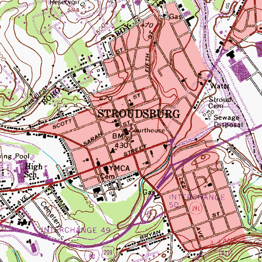 Topographic Map of Monroe County Sheriff's Office, PA