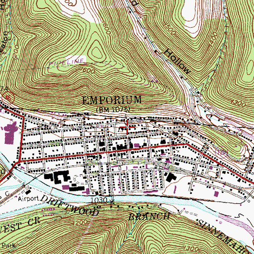 Topographic Map of Cameron County Sheriff's Office, PA