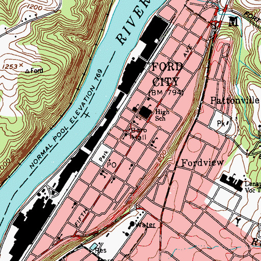 Topographic Map of Ford City Borough Police Department, PA