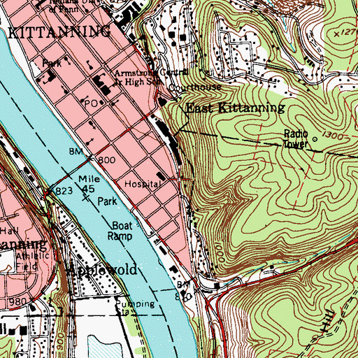 Topographic Map of Kittanning Borough Police Department, PA
