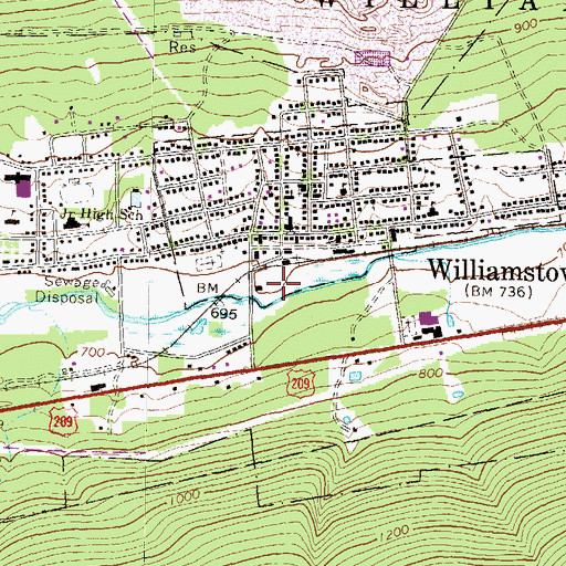 Topographic Map of Williamstown Borough Police Department, PA