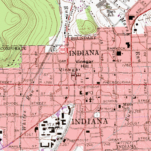 Topographic Map of Indiana Borough Police Department, PA