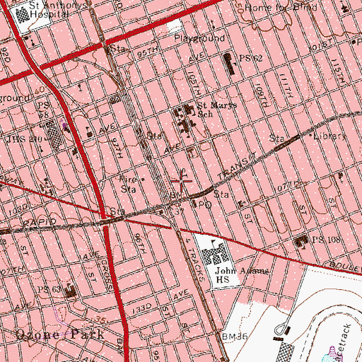 Topographic Map of New York Police Department 106th Precinct Station, NY