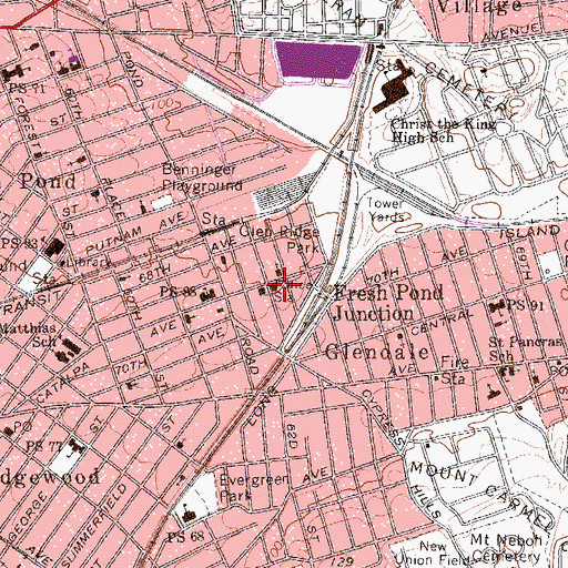 Topographic Map of New York Police Department 104th Precinct Station, NY