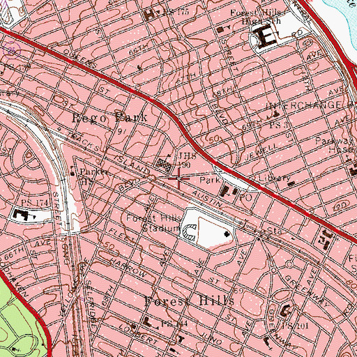 Topographic Map of New York Police Department 112th Precinct Station, NY