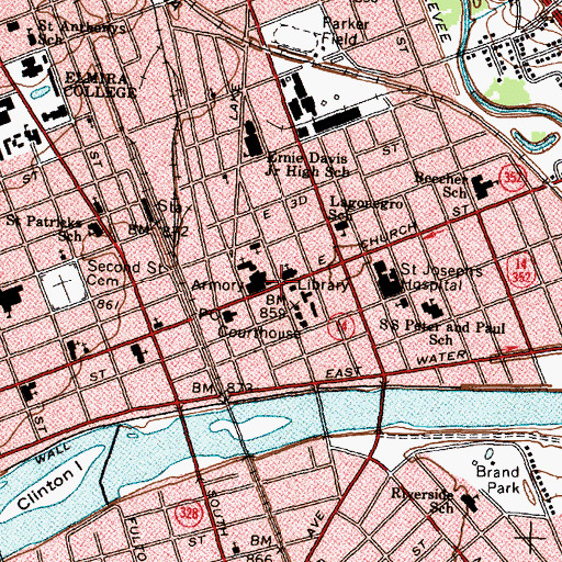Topographic Map of Elmira Police Department, NY