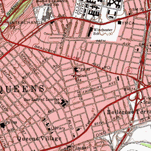 Topographic Map of New York Police Department 105th Precinct Station, NY