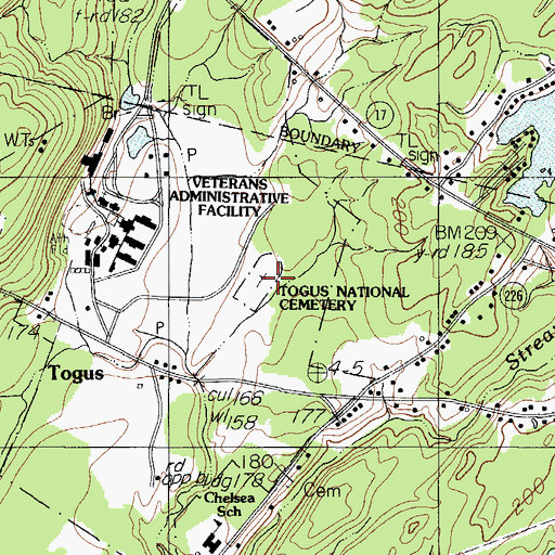 Topographic Map of Togus National Cemetery, ME