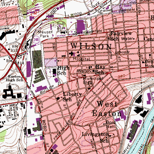 Topographic Map of Wilson Borough Police Department, PA