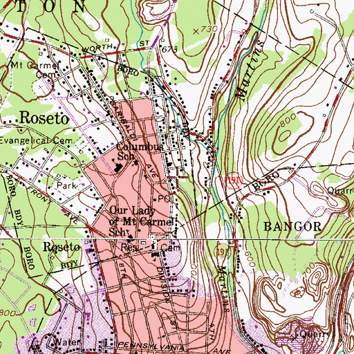 Topographic Map of Roseto Borough Police Department, PA