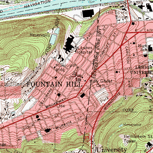 Topographic Map of Fountain Hill Borough Police Department, PA