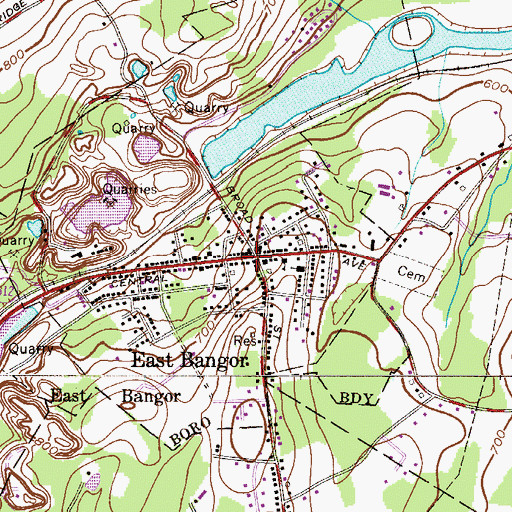 Topographic Map of East Bangor Borough Police Department, PA