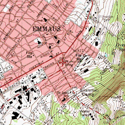Topographic Map of Emmaus Borough Police Department, PA