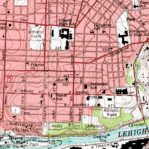 Topographic Map of Bethlehem Police Department Center City Substation, PA