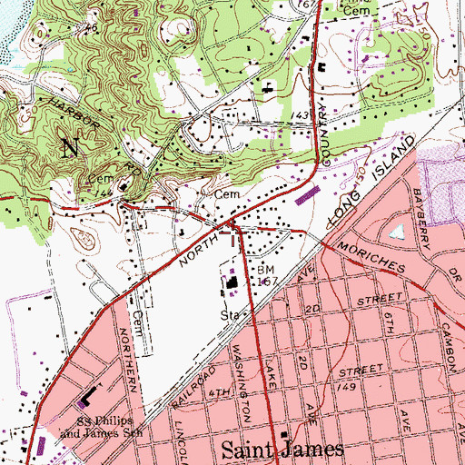 Topographic Map of Head of the Harbor Village Police Department, NY