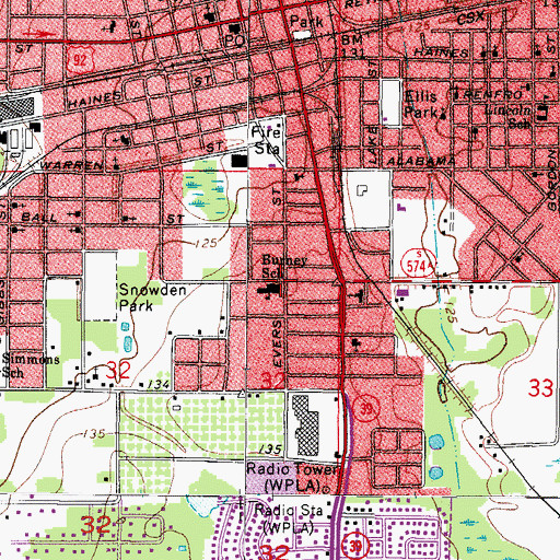 Topographic Map of Burney Elementary School, FL
