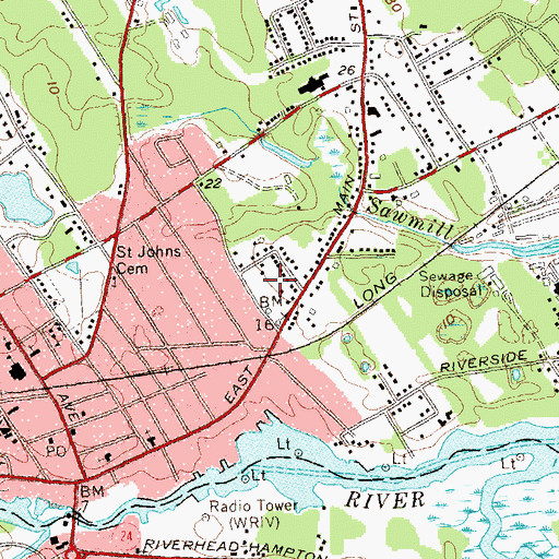 Topographic Map of Riverhead Township Police Department, NY