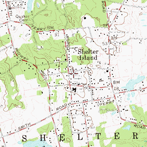 Topographic Map of Shelter Island Police Department, NY