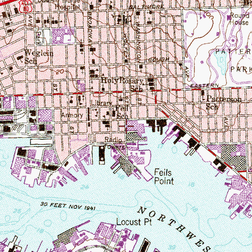 Topographic Map of Fells Point Post Office, MD
