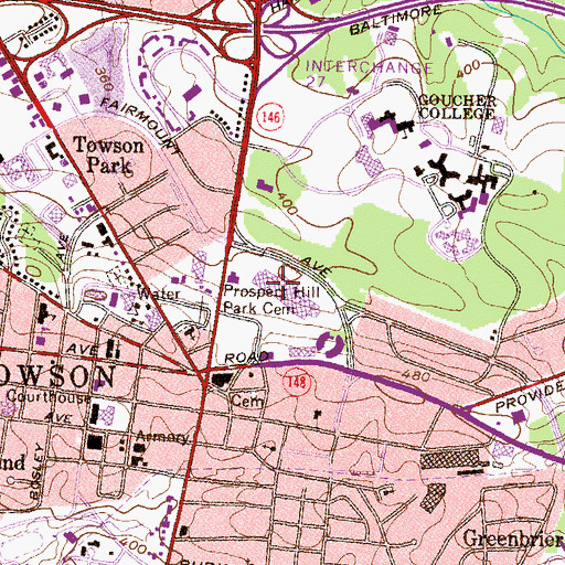 Topographic Map of Towson Town Center Post Office, MD