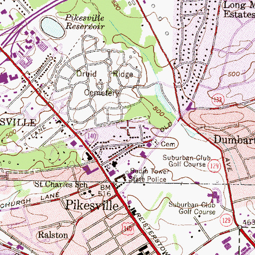 Topographic Map of Pikesville Carrier Annex Post Office, MD