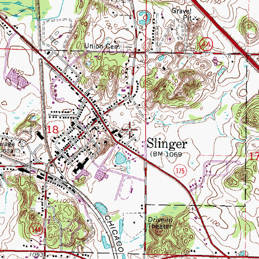 Topographic Map of Old Saint Peter Cemetery, WI