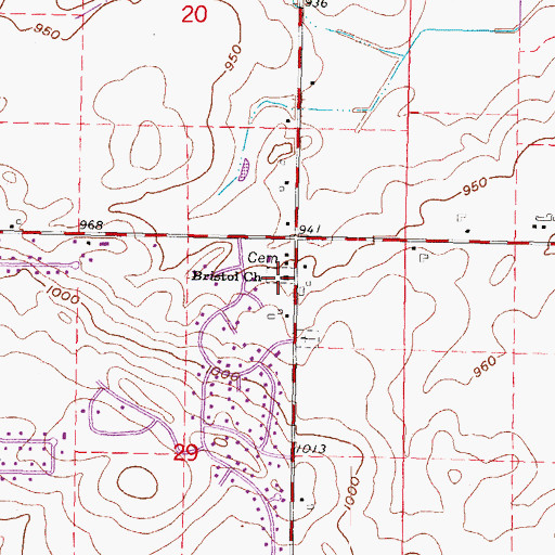 Topographic Map of Bristol Lutheran Cemetery, WI