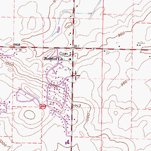 Topographic Map of West Bristol Cemetery, WI