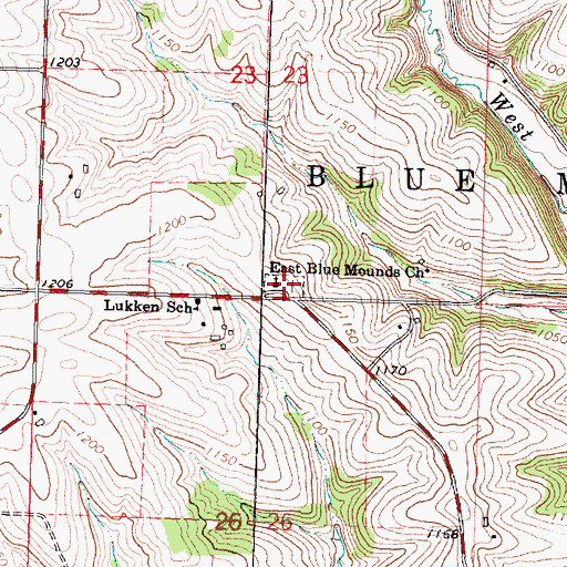 Topographic Map of East Blue Mounds Lutheran Cemetery, WI