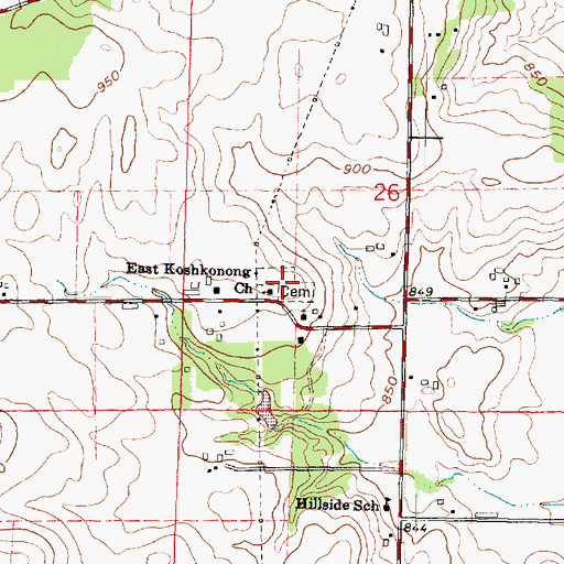 Topographic Map of East Koshkonong Cemetery, WI