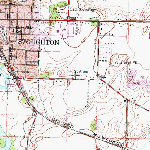 Topographic Map of Lutheran South Cemetery, WI