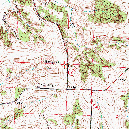 Topographic Map of Hauge Log Church Cemetery, WI