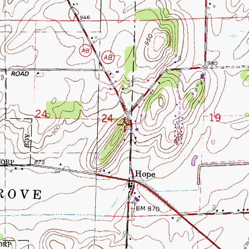 Topographic Map of Hope Evangelical Cemetery, WI
