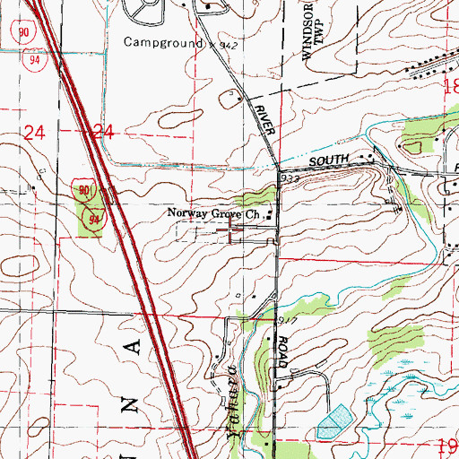 Topographic Map of Norway Grove Cemetery, WI