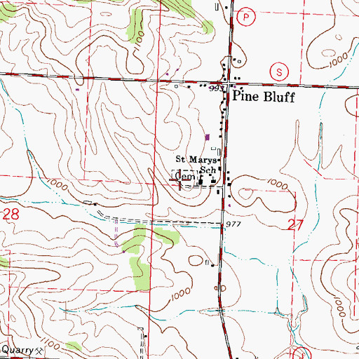 Topographic Map of Saint Mary of Pine Bluff Cemetery, WI